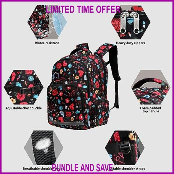 Large 20L Waterproof Laptop Backpack with 12 Pockets for Nursing Work - Picture 7 of 8